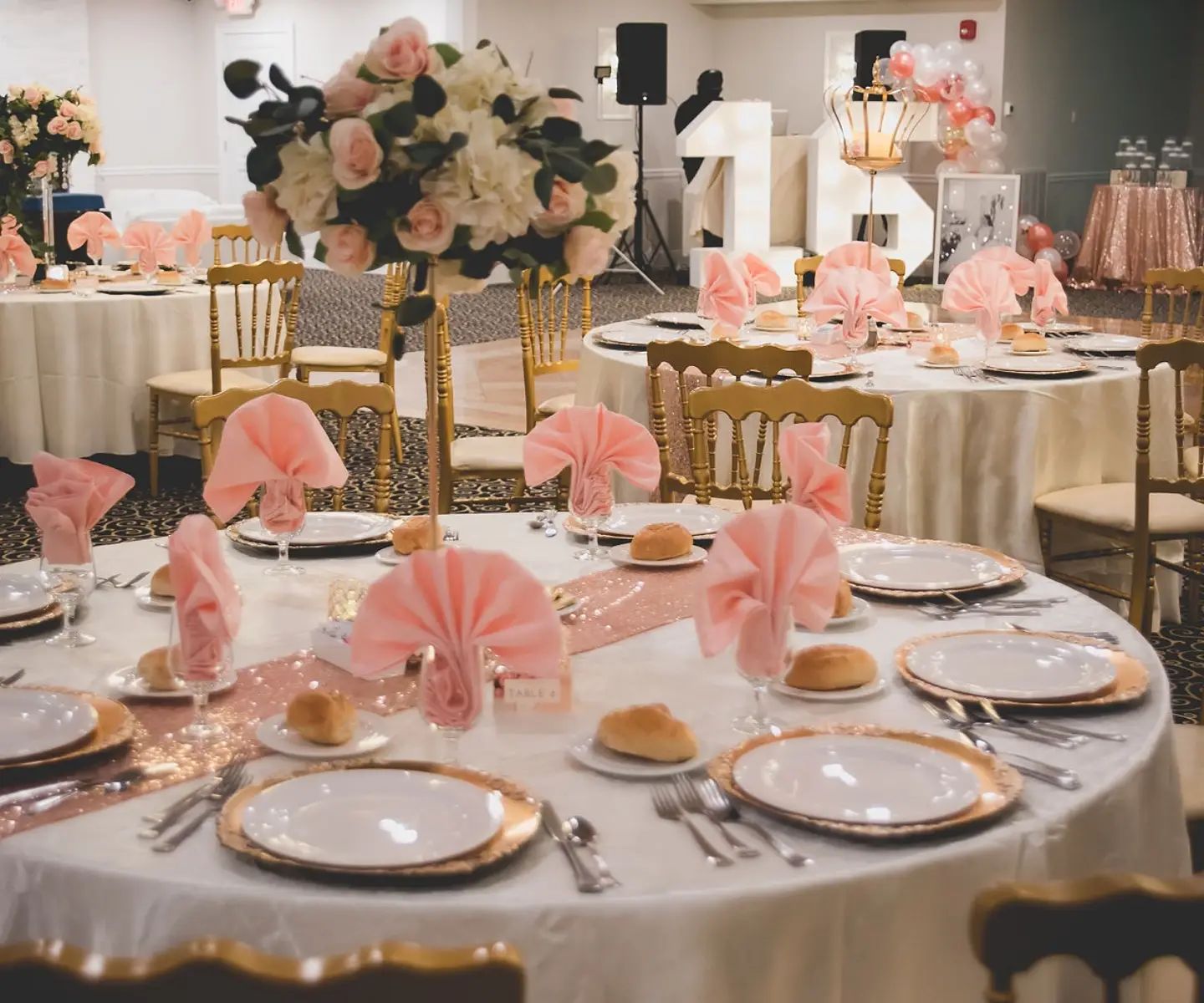 tall pink and white floral centerpieces for wedding