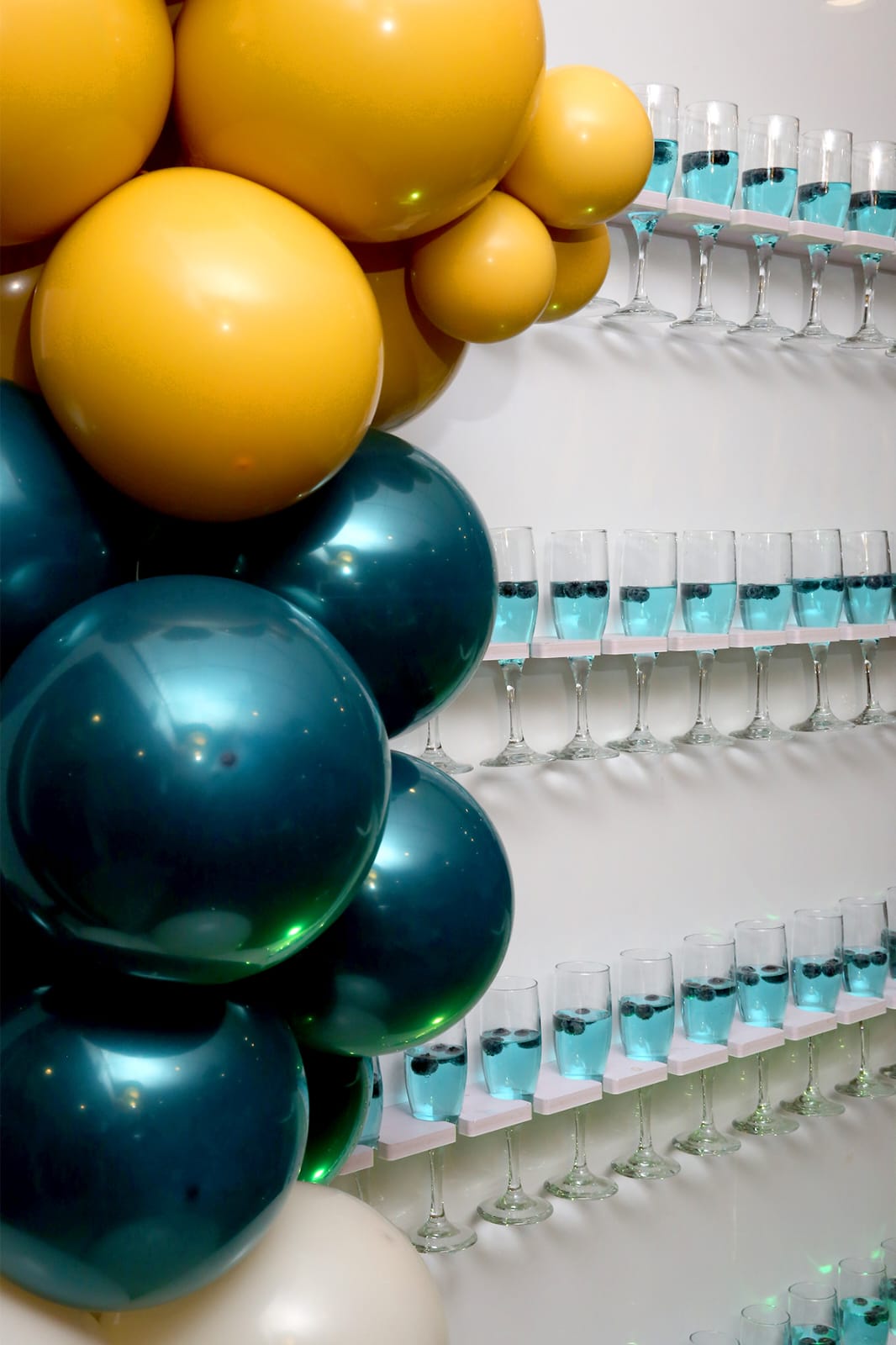blue cocktails on wall display